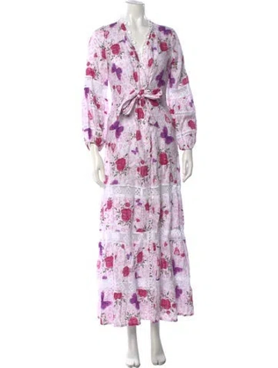 Pre-owned Temptation Positano Linen Long Dress In Multicolor