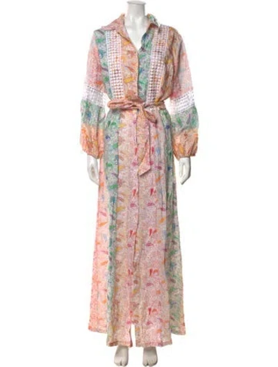 Pre-owned Temptation Positano Linen Long Dress In Pink