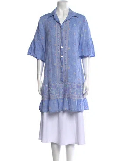 Pre-owned Temptation Positano Linen Mini Dress In Blue