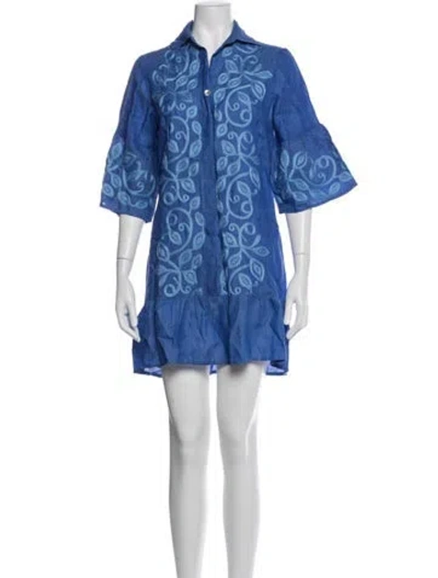 Pre-owned Temptation Positano Linen Mini Dress In Blue