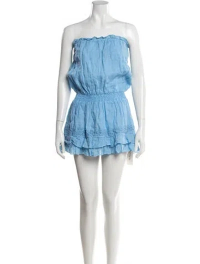 Pre-owned Temptation Positano Linen Mini Dress In Blue