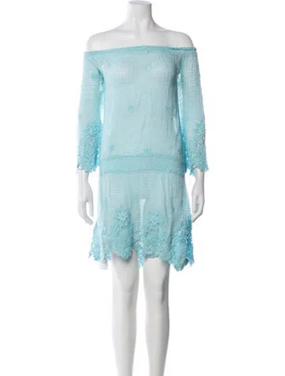 Pre-owned Temptation Positano Linen Mini Dress In Blue