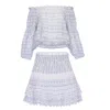 Temptation Positano Long Sleeve Top/skirt Set In White In Blue