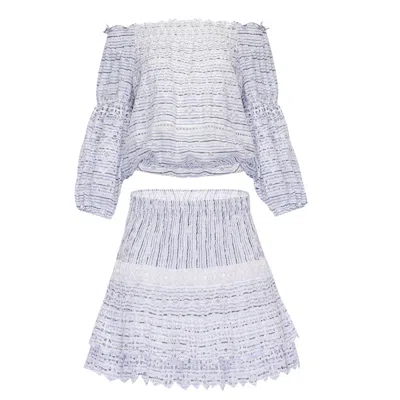Temptation Positano Long Sleeve Top/skirt Set In White In Blue