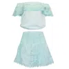 Temptation Positano Off Shoulder Top/skirt Set In Aqua In Blue