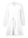 Temptation Positano Palestina Eyelet-embroidered Belted Dress In White