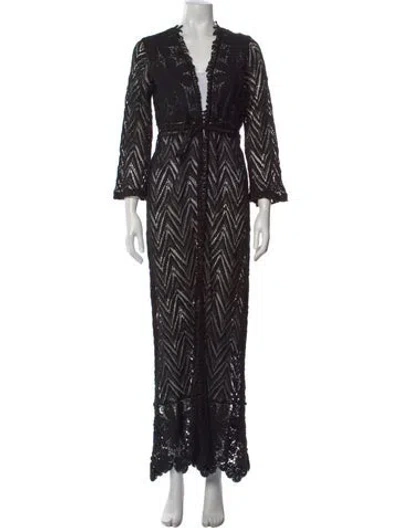Pre-owned Temptation Positano Printed Long Dress In Black