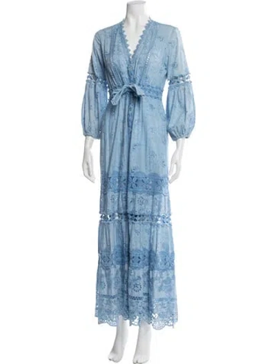 Pre-owned Temptation Positano Printed Long Dress In Blue
