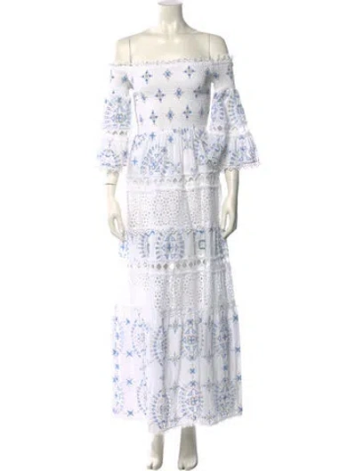 Pre-owned Temptation Positano Printed Long Dress In White