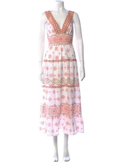 Pre-owned Temptation Positano Printed Long Dress In White