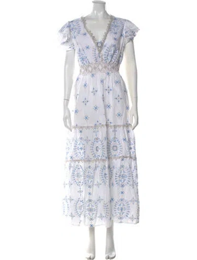 Pre-owned Temptation Positano Printed Long Dress In White