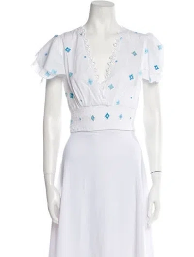 Pre-owned Temptation Positano Printed V-neck Crop Top W/ Tags In White