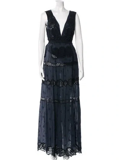 Pre-owned Temptation Positano V-neck Long Dress In Blue