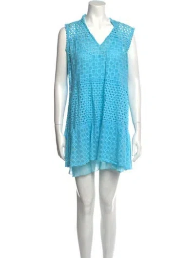Pre-owned Temptation Positano V-neck Mini Dress In Blue