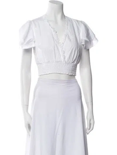 Pre-owned Temptation Positano V-neck Short Sleeve Crop Top In White