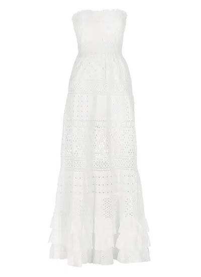 Temptation White Cotton Maxi Dress With All-over Lace