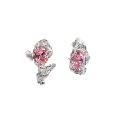 Ten Antennas Women's Pink / Purple Twin Silver Earrings With Pink Zirconia Stone