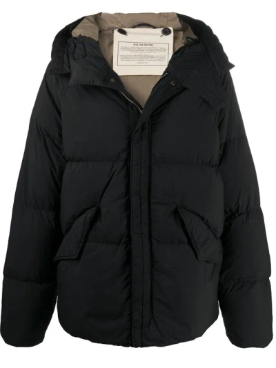 Ten C Black Feather Down/cotton Padded Hooded Jacket