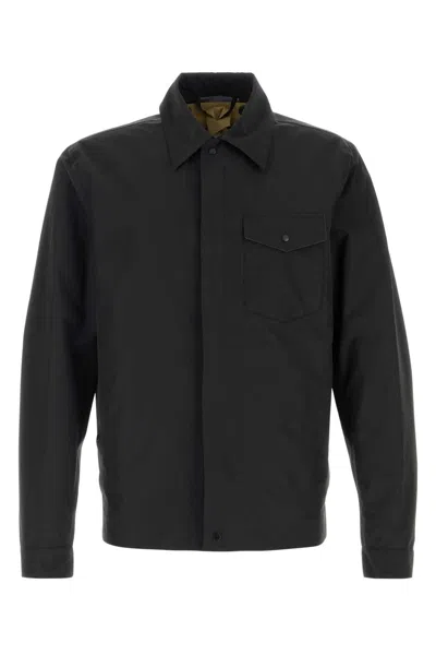 TEN C BLACK NYLON BLEND BONDED SHIRT