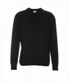 Ten C Black Wool Sweater With Classic Crew Neckline And Ribbed Detailing In White