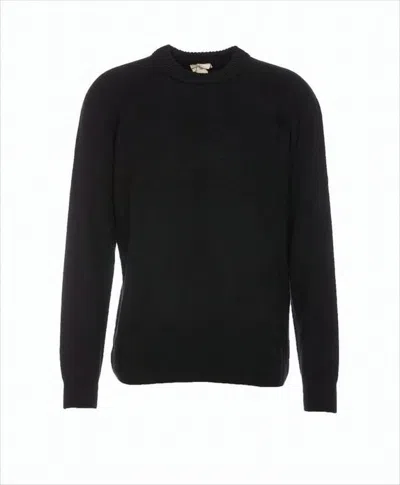 Ten C Black Wool Sweater With Classic Crew Neckline And Ribbed Detailing In White