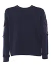 Ten C Crew Neck Cotton Sweatshirt With Shoulder Patches In Blue