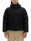Ten C Boxy Silhouette Black Down Jacket With High Collar And Detachable Hood In Black