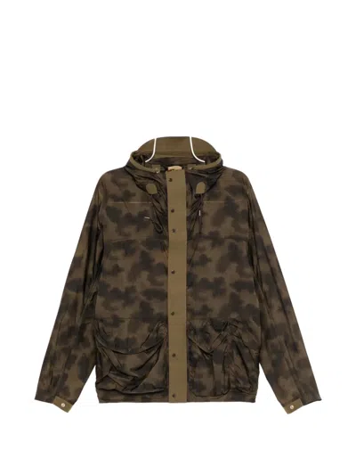 Ten C Camouflage-print Hooded Jacket In Brown