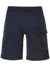 Ten C Looped Shorts With Buttoned Pocket And Stitch Detailing In Blue