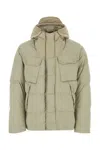 Ten C Nylon Quilted Hooded Jacket With Multiple Pockets In Beige O Tan