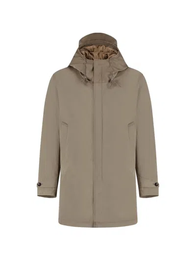 Ten C Core Hooded Zip-up Parka Coat In Neutral