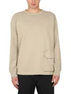 Ten C Crew Neck Cotton Sweatshirt With Patch Detail In Beige