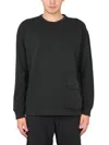 Ten C Crew Neck Cotton Sweatshirt With Front Pocket In Black