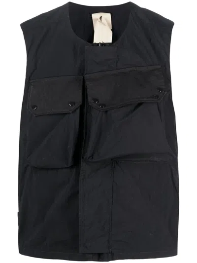 Ten C Flap-pocket Gilet Vest In Black Technical Fabric Man In Multicolor