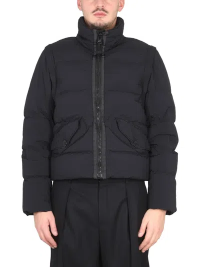 Ten C High Neck Down Jacket With Removable Sleeves For Men In Black