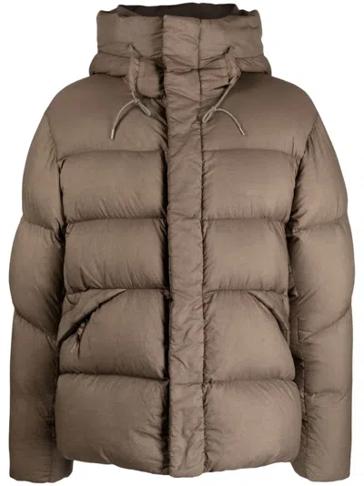 Ten C High-neck Hooded Puffer Jacket In Brown