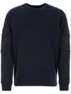 Ten C Crew Neck Cotton Sweatshirt With Shoulder Patches In Blue