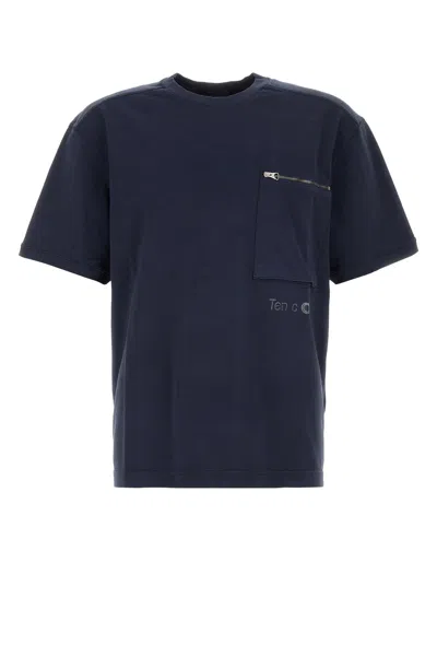 Ten C Men Navy Blue Cotton T-shirt In Black