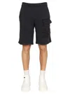 Ten C Looped Shorts With Buttoned Pocket And Stitch Detailing In Blue