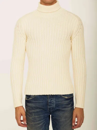 Ten C Men White Wool Turtleneck