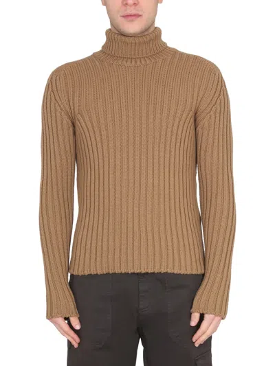 Ten C Mock-neck Knitted Jumper In Beige