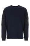 Ten C Crew Neck Cotton Sweatshirt With Shoulder Patches In Blue