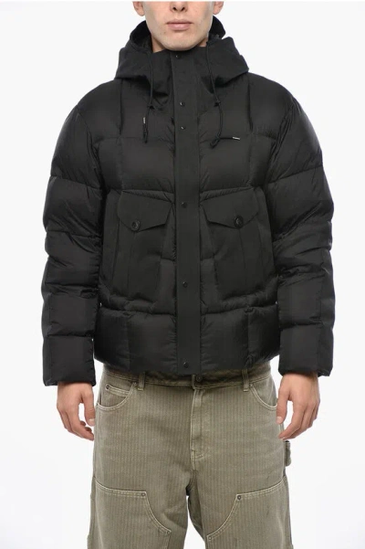 Ten C Nylon Tempest Combo Down Jacket With Hood In Black