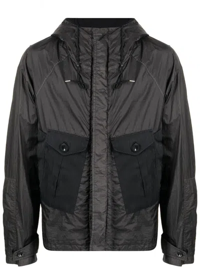 Ten C Panelled Lightweight Hooded Jacket In Black