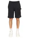 Ten C Looped Shorts With Buttoned Pocket And Stitch Detailing In Blue