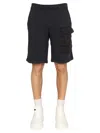 Ten C Looped Shorts With Buttoned Pocket And Stitch Detailing In Blue