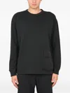 Ten C Crew Neck Cotton Sweatshirt With Front Pocket In Black