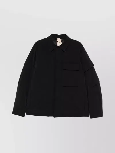 Ten C Pocketed Collared Shirt Jacket In Black