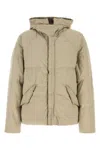 Ten C Hooded Nylon Artico Down Jacket With Drawstrings In Beige O Tan