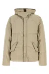 Ten C Hooded Nylon Artico Down Jacket With Drawstrings In Beige O Tan